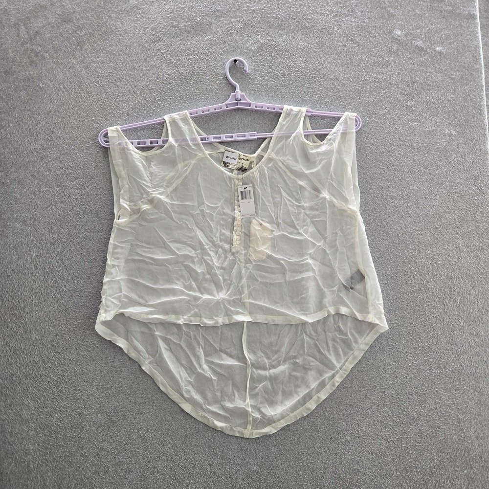 Buffalo David Bitton Women Blouse S Cream Chiffon Button SHESHE  Scoop NWT